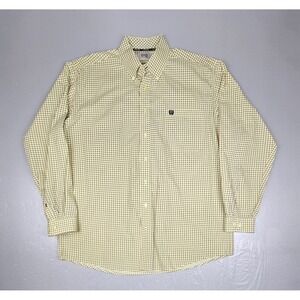 Cinch Button Down Shirt Mens Large Yellow Abstract Casual Western Wear L/S